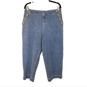 Talbots Sailor Jean Mystic Wash Crop Wide Leg Size 14P 32x22 Button Front